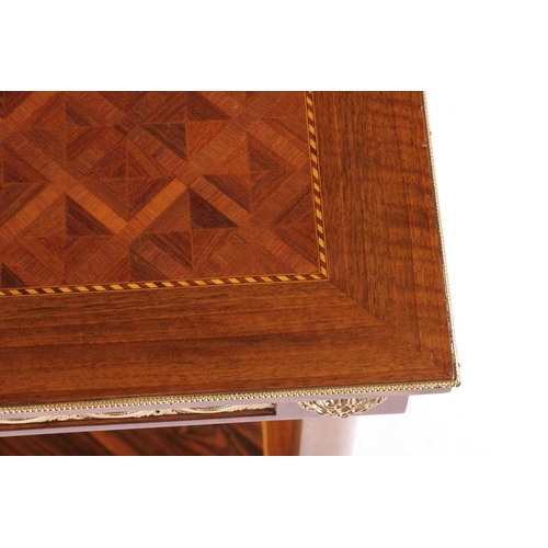 181 - A 20th-century square Louis XVI style parquetry topped side table, with gilt metal mounts throughout... 