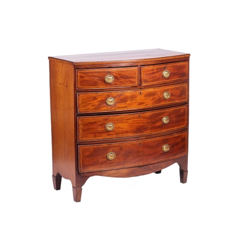 182 - A George III crossbandend bowfronted chest of drawers, fitted two short over three long drawers with... 