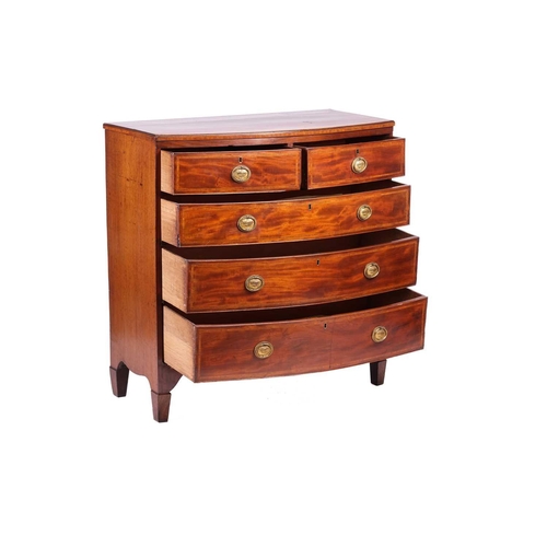 182 - A George III crossbandend bowfronted chest of drawers, fitted two short over three long drawers with... 