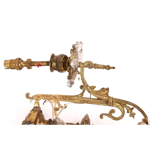 188 - A pair Neo neo-classical gilt brass two-sconce wall lights with central columns, each branch with br... 