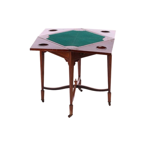 189 - A Druce & Co of London marquetry inlaid rosewood, envelope table with single, 55 cm x 55 cm x 75 cm ... 