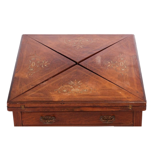 189 - A Druce & Co of London marquetry inlaid rosewood, envelope table with single, 55 cm x 55 cm x 75 cm ... 