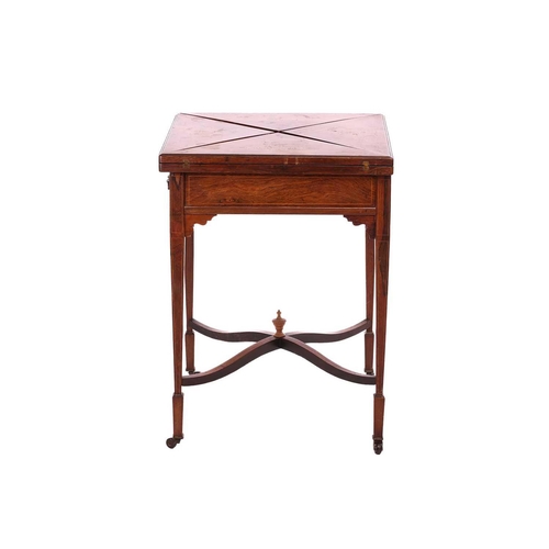 189 - A Druce & Co of London marquetry inlaid rosewood, envelope table with single, 55 cm x 55 cm x 75 cm ... 