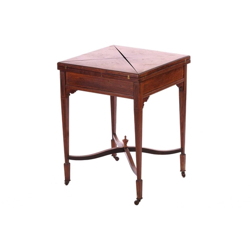 189 - A Druce & Co of London marquetry inlaid rosewood, envelope table with single, 55 cm x 55 cm x 75 cm ... 