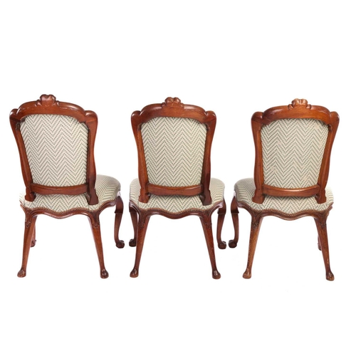 193 - A set of seven George II style walnut cartouch backed dining chairs, possibly Irish C1900, the set c... 