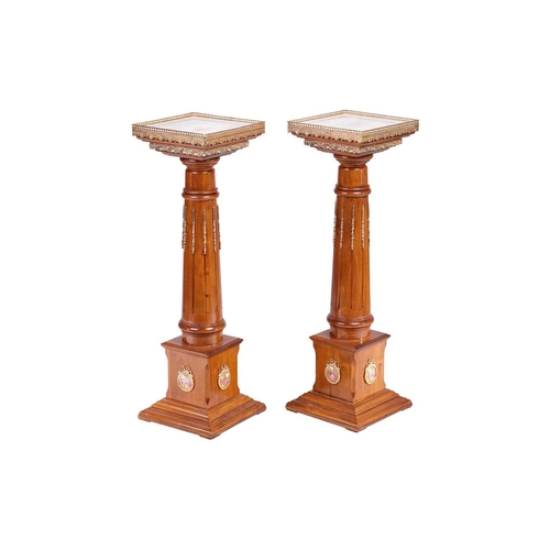 197 - A pair of 20th century marble effect gallery-topped Louis XVI style pedestals, gilt metal mounts thr... 