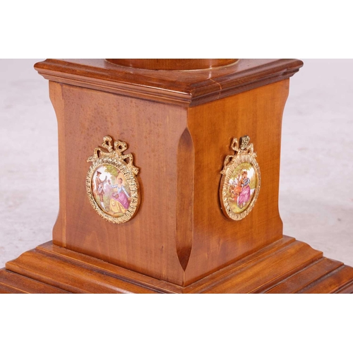 197 - A pair of 20th century marble effect gallery-topped Louis XVI style pedestals, gilt metal mounts thr... 