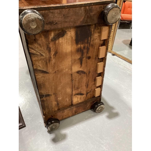 200 - A William & Mary walnut chest of three long drawers, the parquetry top with the central quartered pa... 