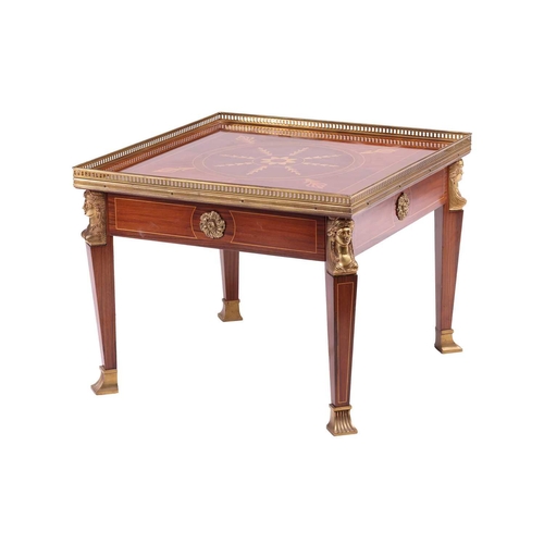 201 - A 20th-century French Empire-style gallery-topped square coffee table with inlaid decoration and gil... 