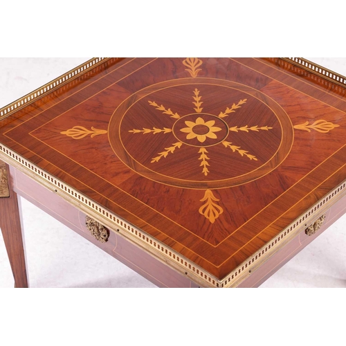 201 - A 20th-century French Empire-style gallery-topped square coffee table with inlaid decoration and gil... 