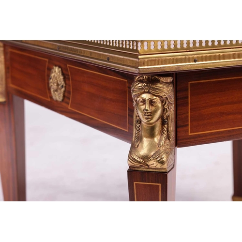 201 - A 20th-century French Empire-style gallery-topped square coffee table with inlaid decoration and gil... 