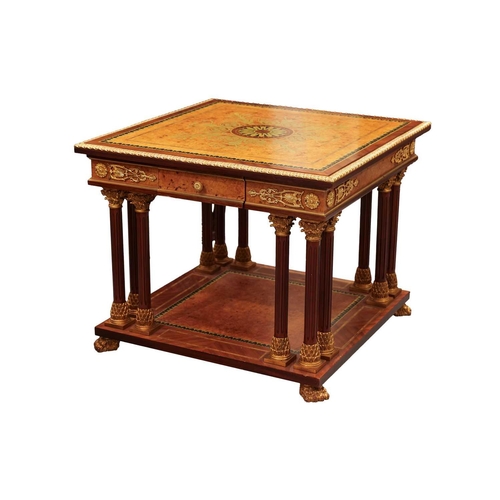 206 - A 20th century Louis XVI style square topped side table, with boss and anthemion inlaid top, and a s... 