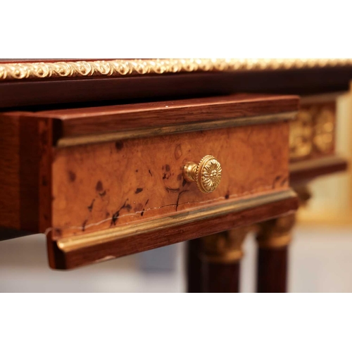 206 - A 20th century Louis XVI style square topped side table, with boss and anthemion inlaid top, and a s... 