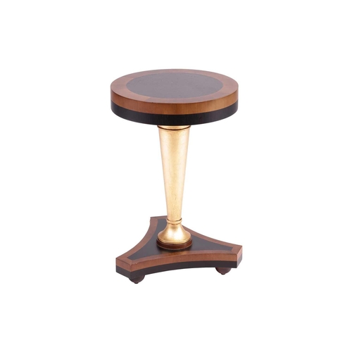 208 - Soher, a contemporary circular pedestal table with cross banded blackwood ebony top, supported on a ... 