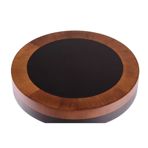 208 - Soher, a contemporary circular pedestal table with cross banded blackwood ebony top, supported on a ... 