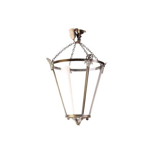 210 - A George III style, Neo-Classical brass hanging portico lantern, early 20th century, of inverted con... 