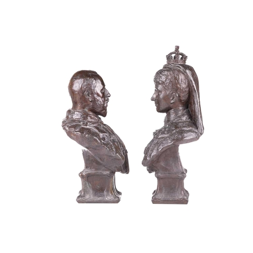 220 - † Sydney March (1875 - 1968), a pair of bronze busts of King Edward VII and Queen Alexandra, King Ed... 