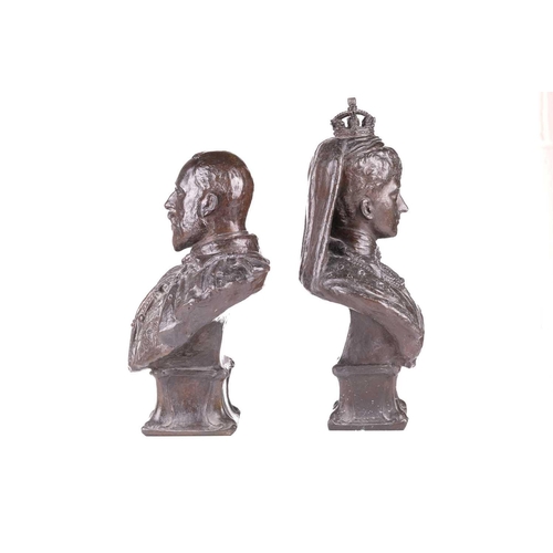 220 - † Sydney March (1875 - 1968), a pair of bronze busts of King Edward VII and Queen Alexandra, King Ed... 