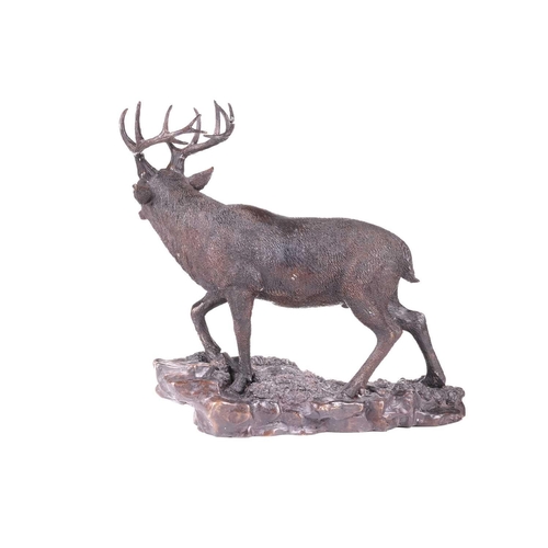 222 - Christophe Fratin (1801 - 1864) French, A barking stag, signed Fratin on the base, bronze, 35.5 cm h... 