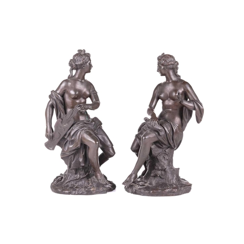 225 - After Guillaume Coustou, a pair of seated Allegorical figures, one signed Coustou, bronze, 39 cm hig... 