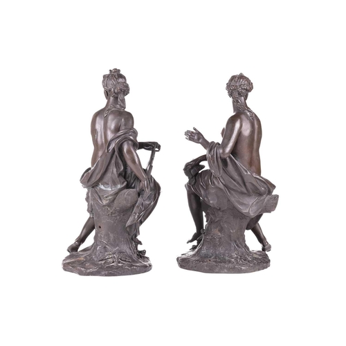 225 - After Guillaume Coustou, a pair of seated Allegorical figures, one signed Coustou, bronze, 39 cm hig... 