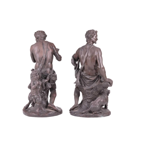 229 - After Guillaume Cousteau, a pair of male Allegorical figures, one playing an instrument, the other w... 