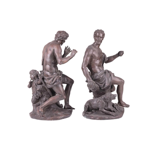 229 - After Guillaume Cousteau, a pair of male Allegorical figures, one playing an instrument, the other w... 