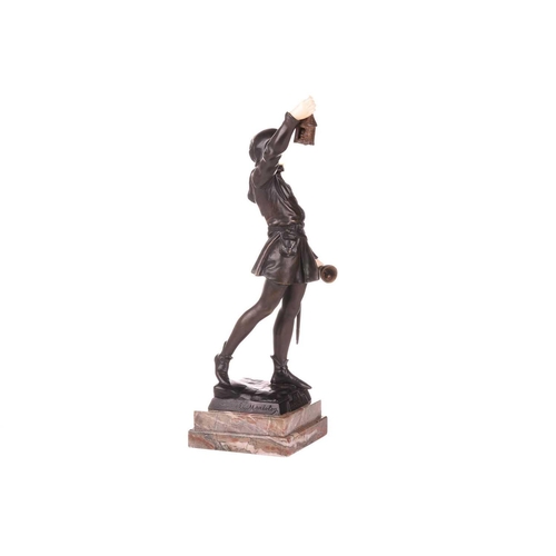 232 - Eugène Marioton (1854 - 1933), 'Le Couvre-feu' (The Curfew), signed on the base, patinated bronze an... 