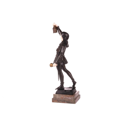 232 - Eugène Marioton (1854 - 1933), 'Le Couvre-feu' (The Curfew), signed on the base, patinated bronze an... 