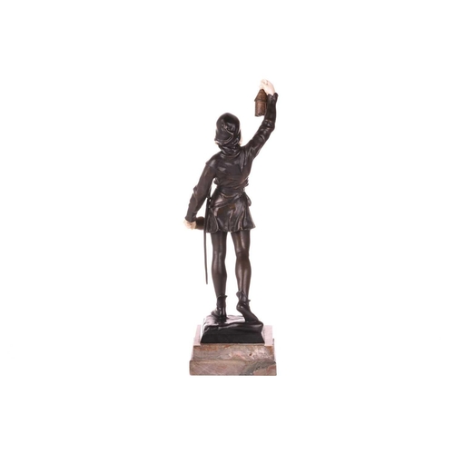 232 - Eugène Marioton (1854 - 1933), 'Le Couvre-feu' (The Curfew), signed on the base, patinated bronze an... 