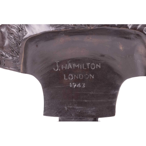 234 - After John Michael Rysbrack, a bust of George II, signed 'J. Hamilton, London, 1743' verso, on a soc... 