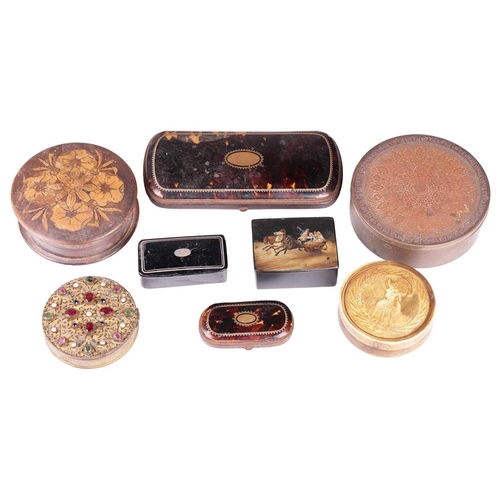 254 - A small collection of 19th and 20th-century boxes, including a blonde tortoiseshell and pique work i... 