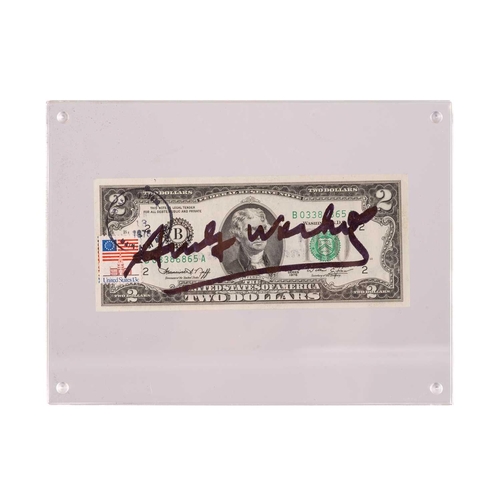 261 - Andy Warhol (1928-1987), a Two Dollar Thomas Jefferson bill, 1976, hand signed by the artist in blac... 