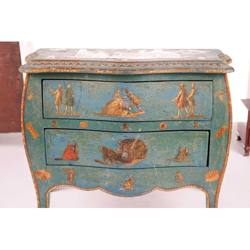 262 - A miniature painted bombe chest with storybook decoration, together with a further two miniature woo... 