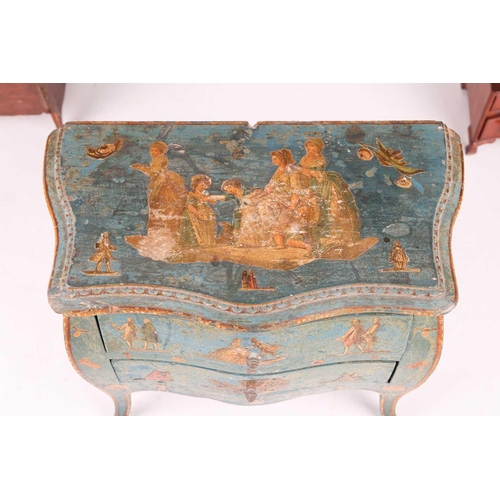 262 - A miniature painted bombe chest with storybook decoration, together with a further two miniature woo... 