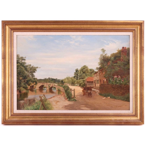 77 - Charles Low (1840 - 1906), The Village Ford, Eashing, Surrey, signed, oil on canvas, 32.5 x 49 cm, f... 