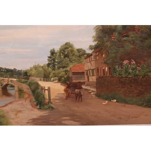 77 - Charles Low (1840 - 1906), The Village Ford, Eashing, Surrey, signed, oil on canvas, 32.5 x 49 cm, f... 