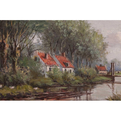 88 - † George Frederik Teyssen (1873 - 1955) Dutch, Canal scene with cattle and cottages, signed, oil on ... 