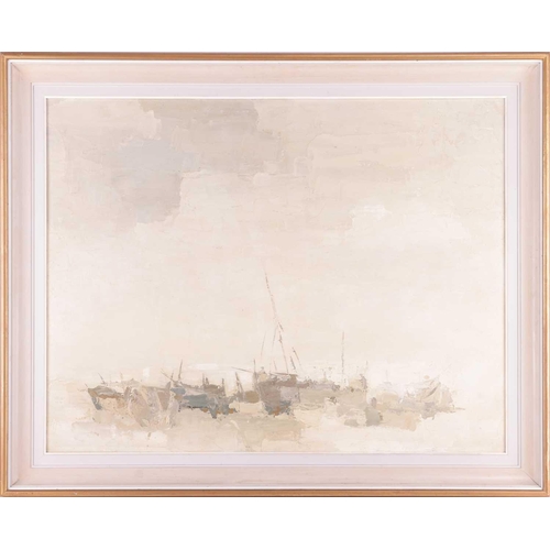 89 - † Mona Killpack (1918-2009), Boat Bay, inscribed verso, oil on board, 71 x 92 cm, framed 87 x 107 cm