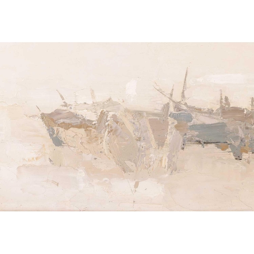 89 - † Mona Killpack (1918-2009), Boat Bay, inscribed verso, oil on board, 71 x 92 cm, framed 87 x 107 cm