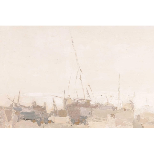 89 - † Mona Killpack (1918-2009), Boat Bay, inscribed verso, oil on board, 71 x 92 cm, framed 87 x 107 cm