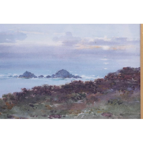 94 - Frank Watson Woods (1862 - 1953), Longships Lighthouse from Land's End with vessels beyond, signed a... 