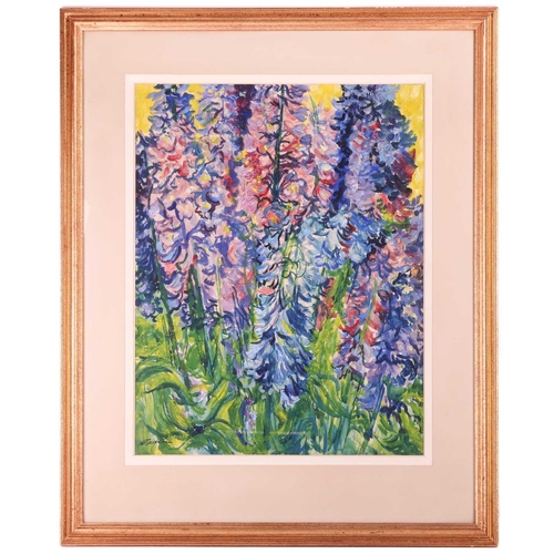 98 - † Sir Jacob Epstein (1880 - 1959), Delphiniums, signed, gouache and watercolour on paper, 56 x 43.5 ... 