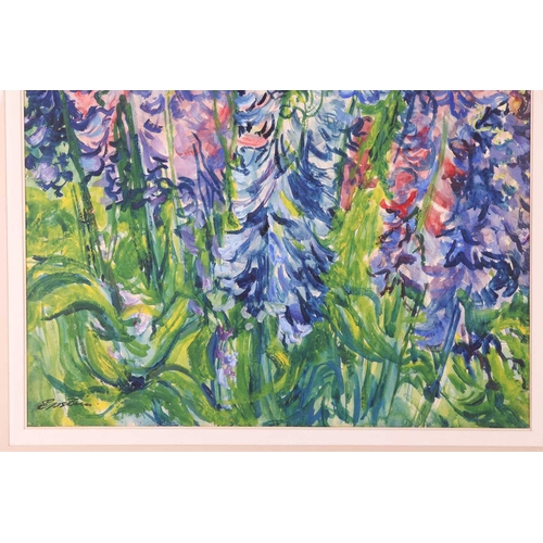 98 - † Sir Jacob Epstein (1880 - 1959), Delphiniums, signed, gouache and watercolour on paper, 56 x 43.5 ... 