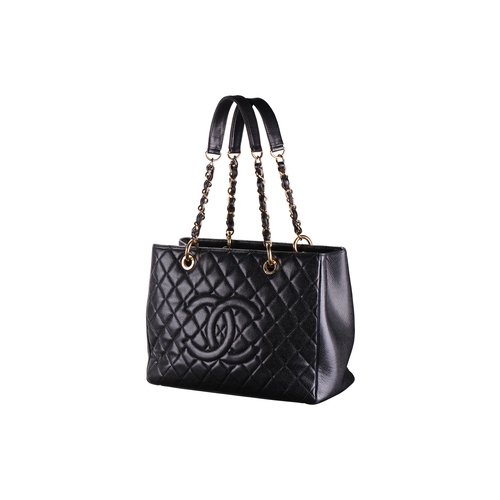 266 - Chanel - a Grand Shopping Tote in black diamond-quilted caviar leather, circa 2014, structured recta... 