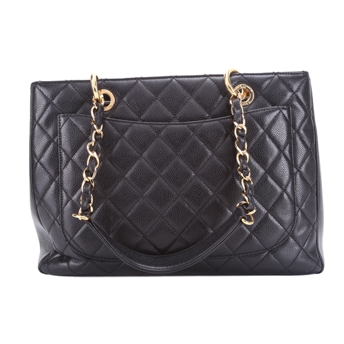 266 - Chanel - a Grand Shopping Tote in black diamond-quilted caviar leather, circa 2014, structured recta... 