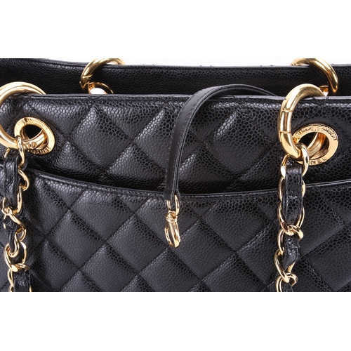 266 - Chanel - a Grand Shopping Tote in black diamond-quilted caviar leather, circa 2014, structured recta... 