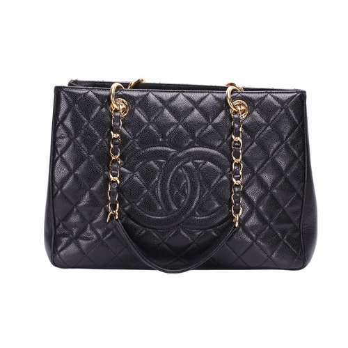 266 - Chanel - a Grand Shopping Tote in black diamond-quilted caviar leather, circa 2014, structured recta... 