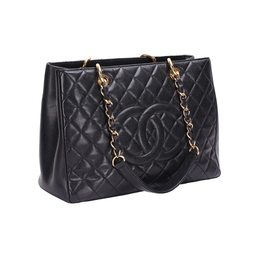 266 - Chanel - a Grand Shopping Tote in black diamond-quilted caviar leather, circa 2014, structured recta... 