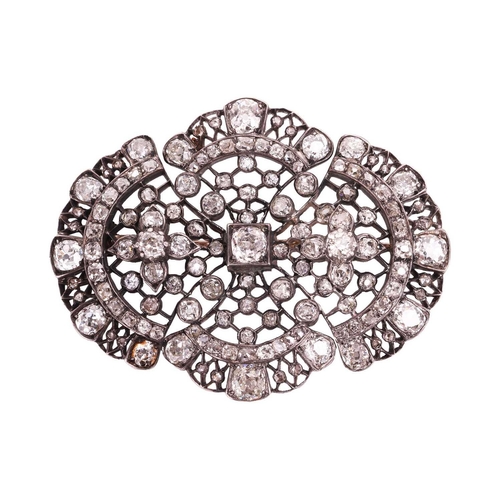 11 - A Victorian diamond brooch, set with an array of old cut and rose cut diamonds, with a total estimat... 